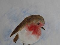 IMG 0915  Roodborstje 1, aquarel, 18x20 cm
