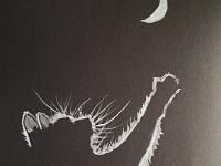 IMG 20230104 135355  Verkocht - kat grijpt naar maan, aquarel metalic, 20x30 cm