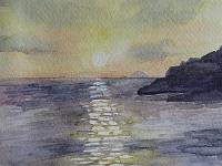 IMG 0912  Zonsondergang, aquarel, 17x23 cm