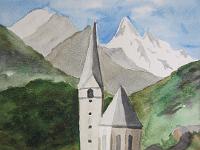 IMG 1038  Kerkje Ooostenrijk, aquarel, 20x22 cm