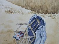 PICT2151  Strandstoel met kleding, aquarel, 23x28 cm